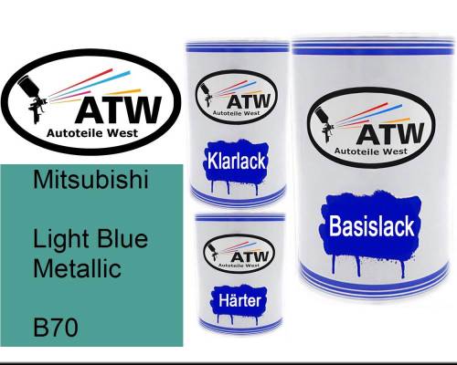 Mitsubishi, Light Blue Metallic, B70: 500ml Lackdose + 500ml Klarlack + 250ml Härter - Set, von ATW Autoteile West.